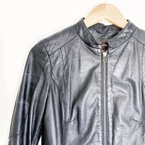 Vintage Y2K Black Leather Biker Jacket by DANIER / Made in Canada / size X-Small - Picture 15 of 16